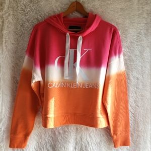 Calvin Klein Tie Dye Long Sleeve Hoodie, Pink/Sherbet Orange/White. Size:Sm